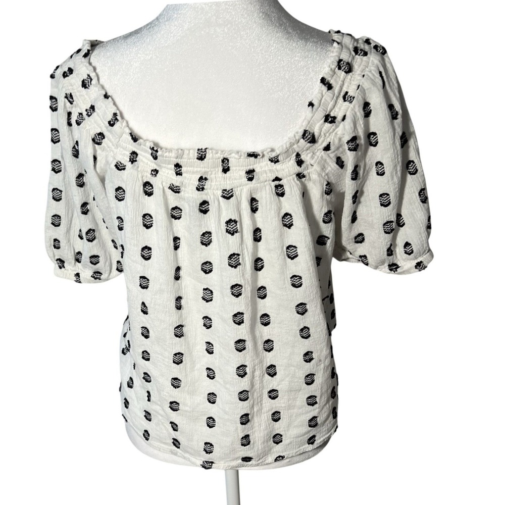 Faith & Zoe Small White Muslin Crop Top Nautical Embroidery Balloon Sleeves Boho - Picture 5 of 7